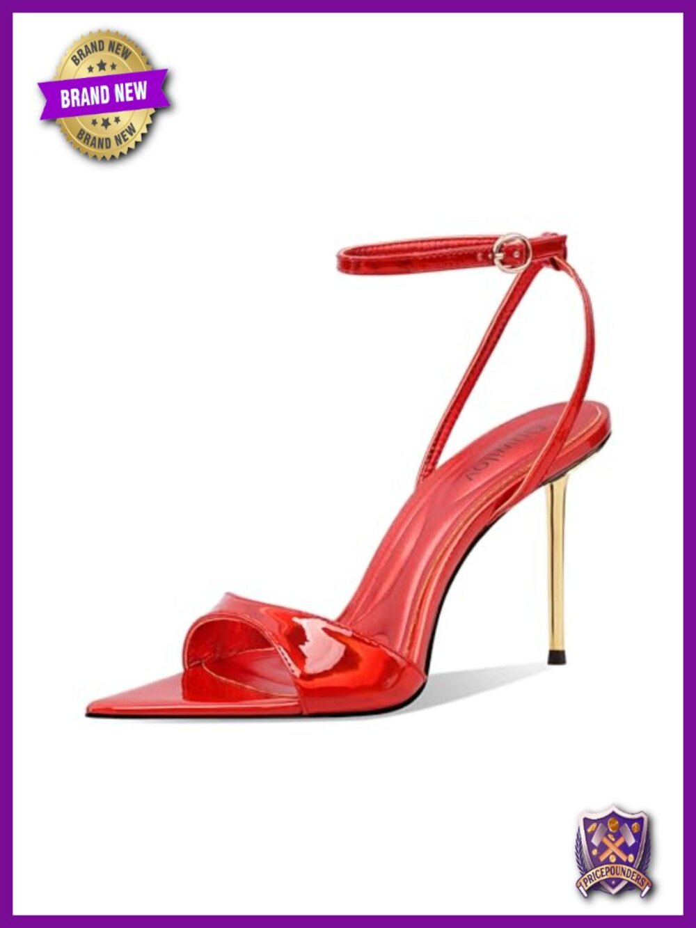 Stiletto Heels Open Toe Ankle Strap Gold Metal Heel Dressy Sandals